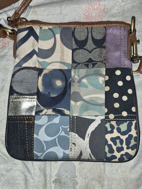 Rare VintageCoach Patchwork Crossbody Bag Blue, Animal, Cream and Purple Accents